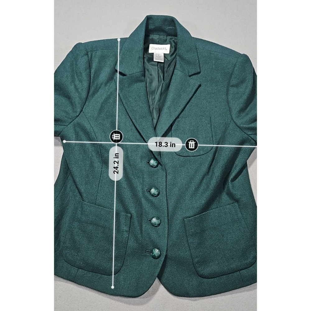 VTG Chadwick's 90s Wool Blazer Skirt Set Green Navy Plaid Sz 16 - Picture 3 of 10